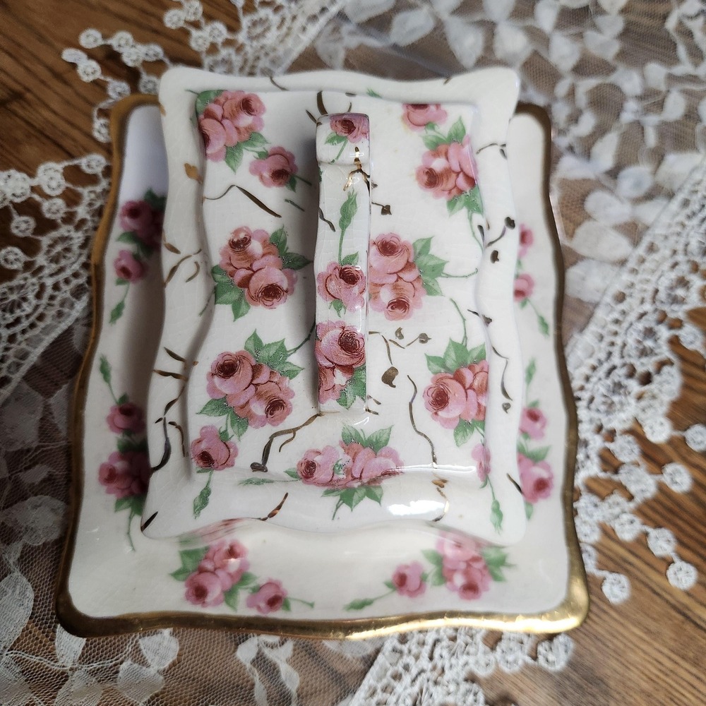 Vintage‎ Lidded Butter Keeper/ wedge cheese dish.